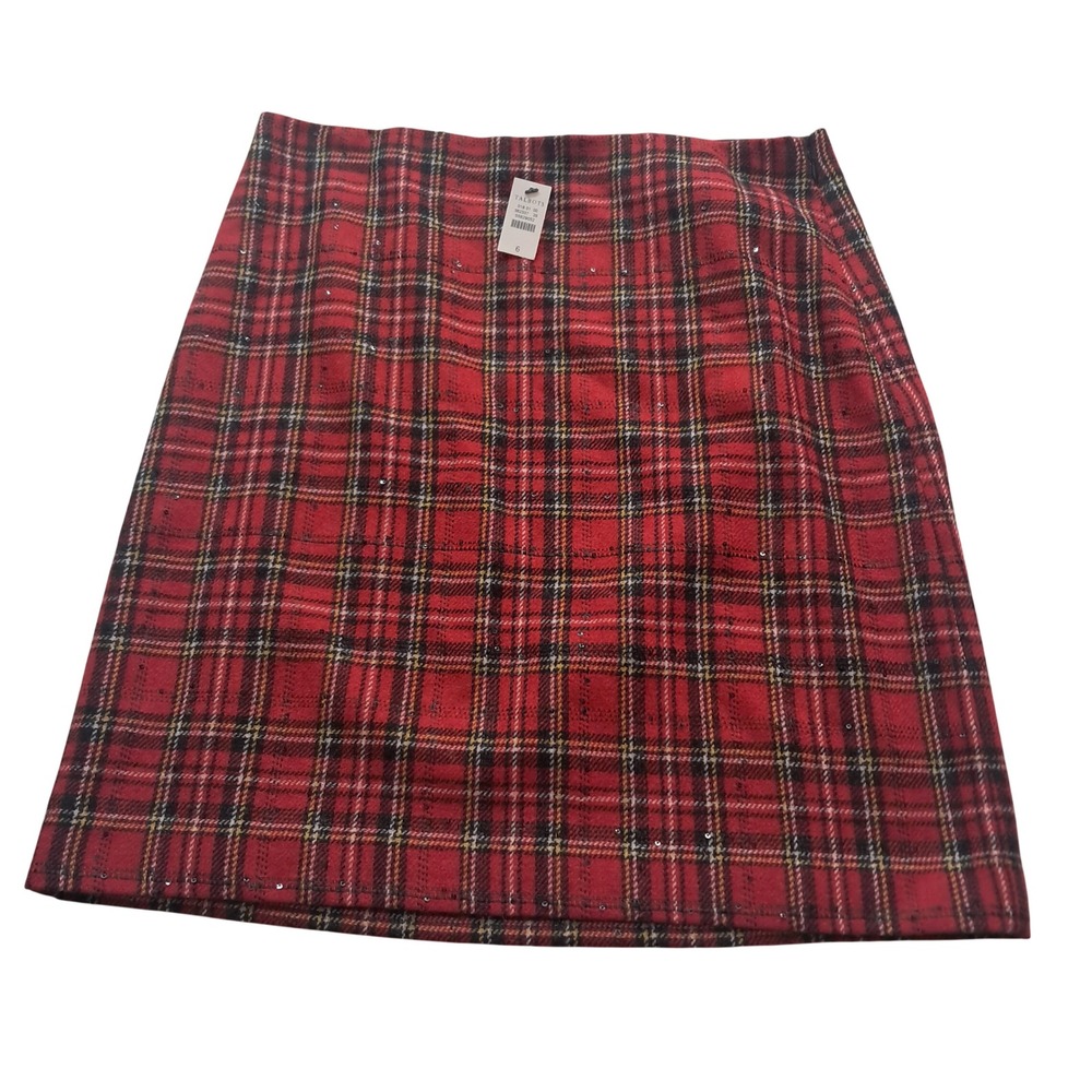 NWT Talbots Mini Skirt Womens 6 Red Plaid Sequin Wool Blend Holiday Christmas